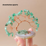 1pc Natural Crystal Lucky Tree Copper Wire Winding Amethyst Gravel With Agate Slice Base Home Decoration Money Trees