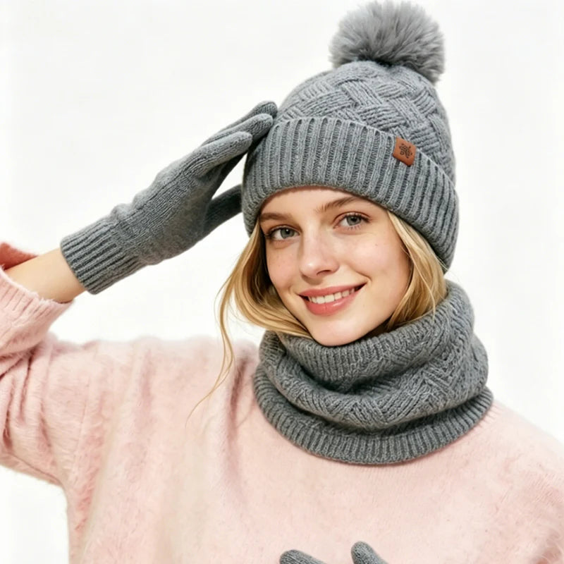 Women's warm woolen hat, scarf, and gloves winter set by HSF Marketplace