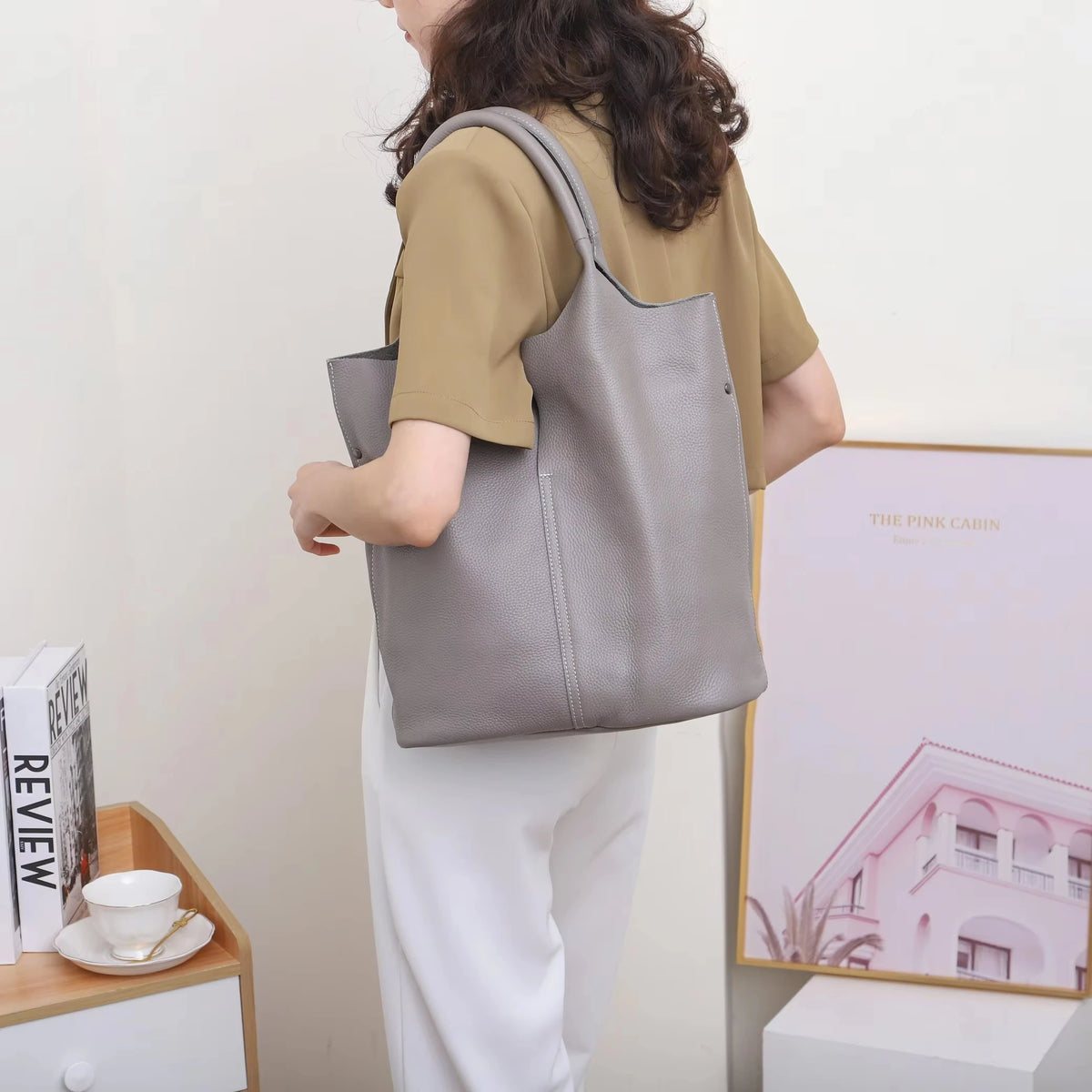 Genuine cowhide leather tote bag for women in luxury commuter style, by HSF Marketplace