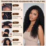 UNice 2-in-1 water wave human hair headband wig and half wig with switch-vesmheadband
