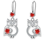 Cute silver owl drop earrings for women with colorful zircon accents by HSF Marketplace