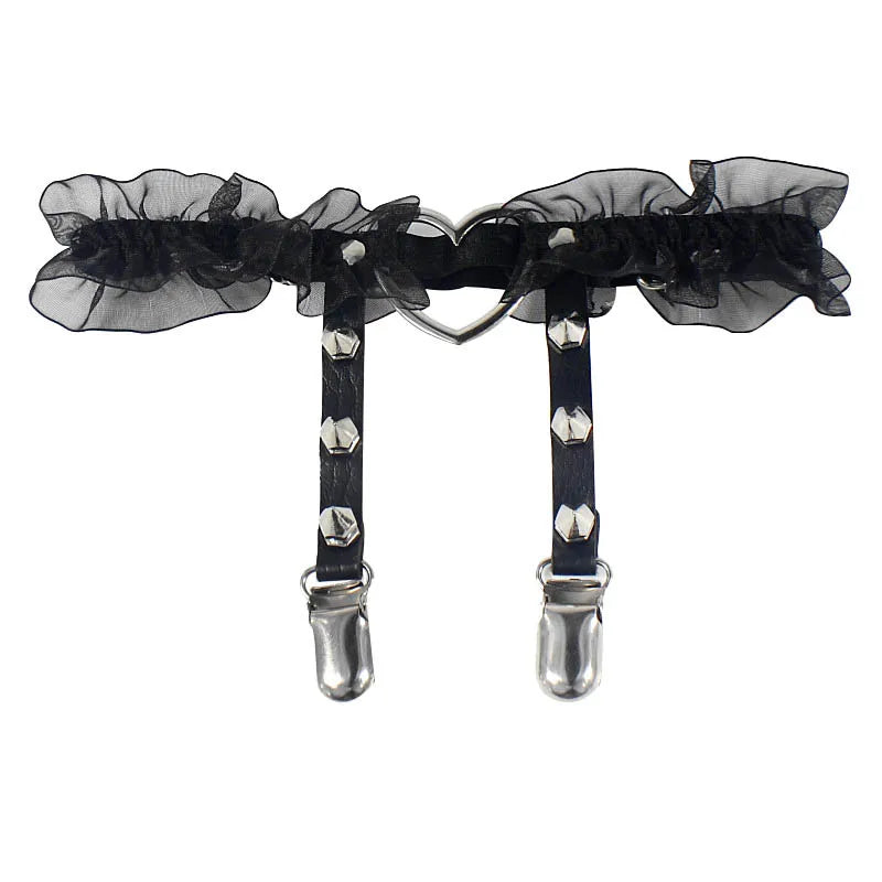 Gothic leather garter belt for women, punk-style leg accessory by HSF Marketplace