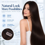 Dark chocolate brown clip-in hair extensions, 100% human hair, straight Brazilian Remy, 7-piece set by HSF Marketplace