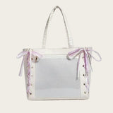 Cute Japanese ribbon ita bag for girls, aesthetic transparent tote with decorative display front by HSF Marketplace