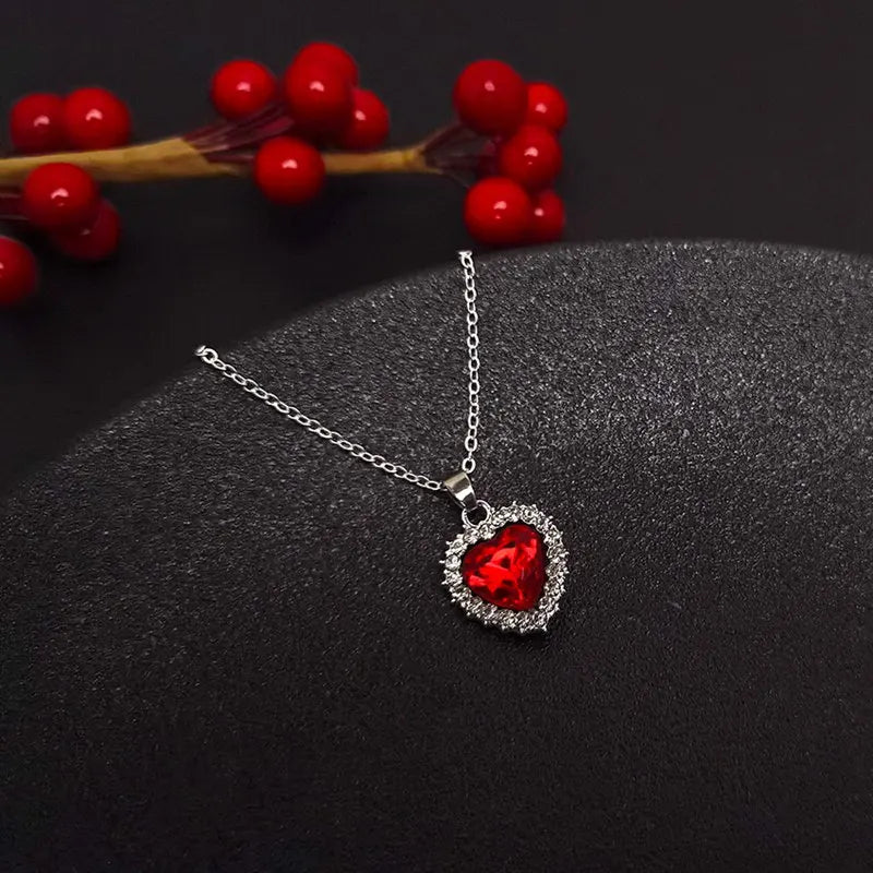 Luxury OL rhinestone crystal heart pendant necklace for women, elegant party jewelry gift with sparkling design by HSF Marketplace.