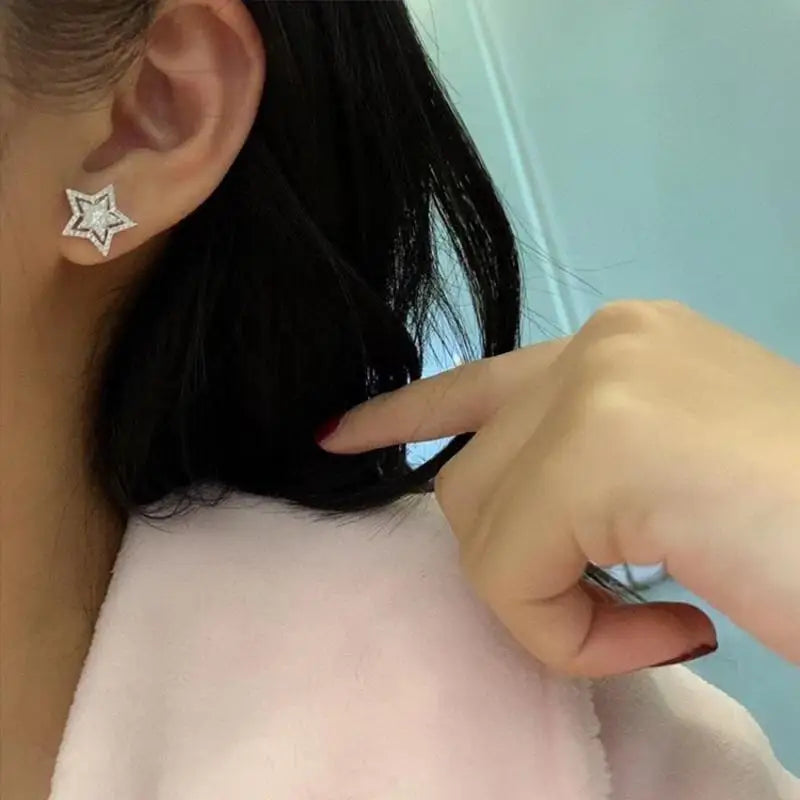 Silver color star crystal stud earrings for women, geometric HSF Marketplace jewelry accessory