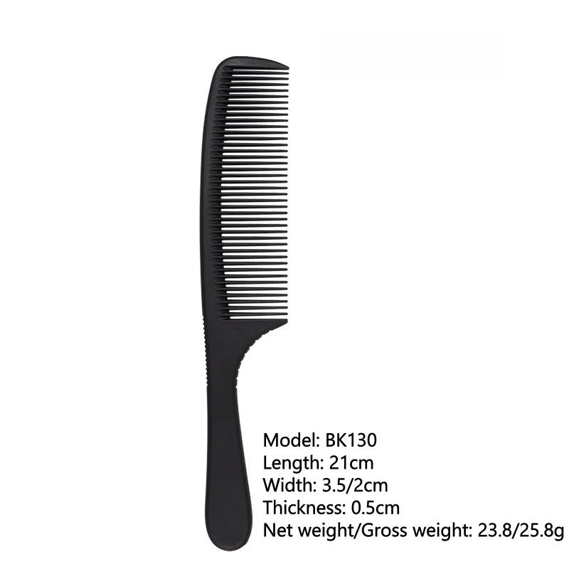 Black carbon professional hairdressing comb with double-sided design, heat resistant and antistatic, ideal for salon styling and barber use.
