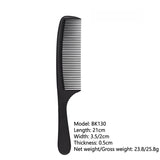 Black carbon professional hairdressing comb with double-sided design, heat resistant and antistatic, ideal for salon styling and barber use.