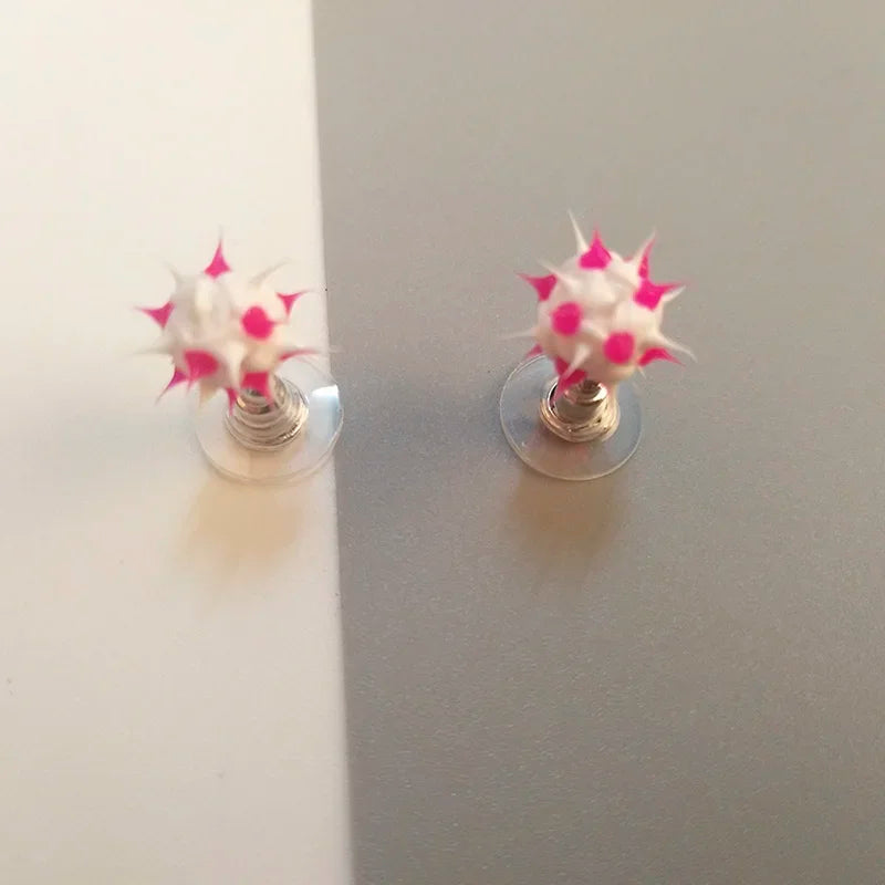 Colorful silicone ball stud earrings in Japanese Korean style for girls and teens, childlike patterns