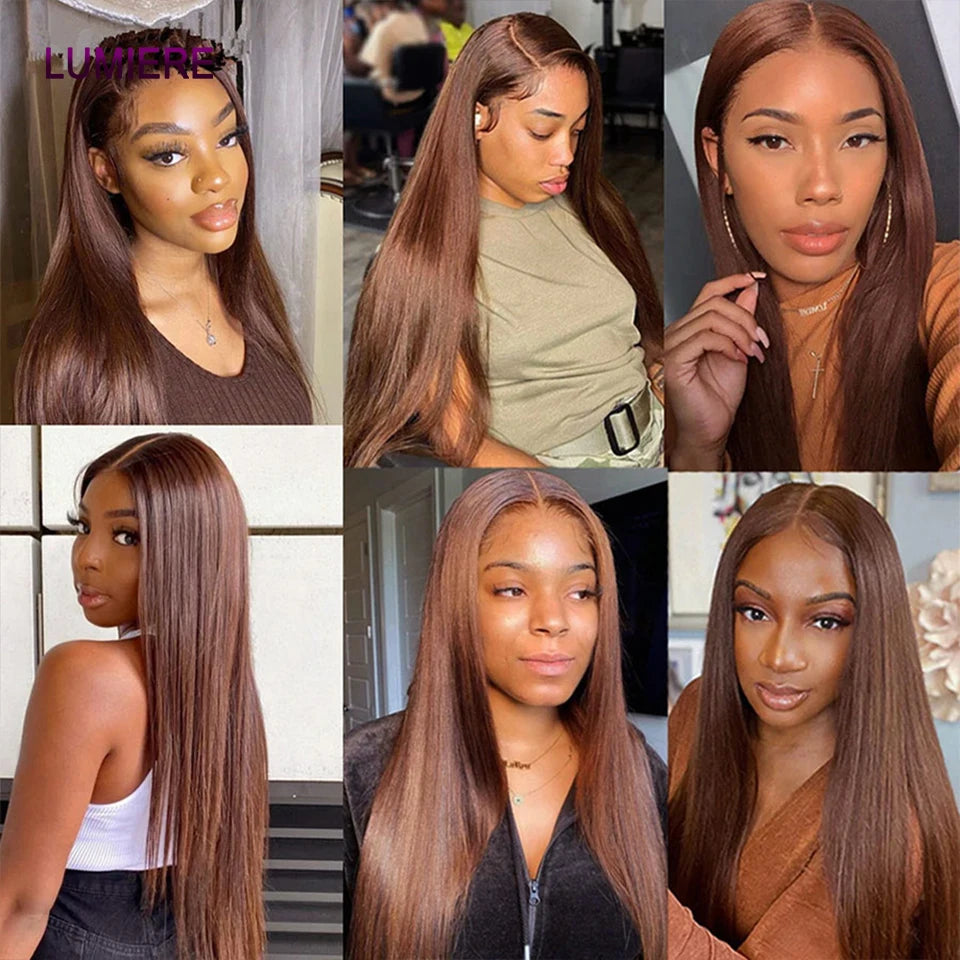 Chocolate Brown 20A Brazilian Bone Straight Bundles With Closure Human Hair Bundles With Frontal HD Transparent Loose Deep Hair Weave Extensions Afro Kinky Yaki Straight Curly Wave Bundles With Closure Frontal Brazilian Virgi