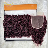 Burmese Curly Human Hair Bundles With 5x5 Closure And 3 Bundles 100% Human Hair Extensions Burgundy Color 13x6 Lace Frontal