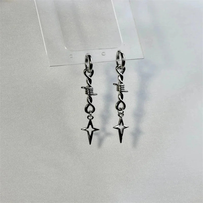 Classic star earrings, chunky dangly hypoallergenic grunge jewelry with a y2k goth punk aesthetic