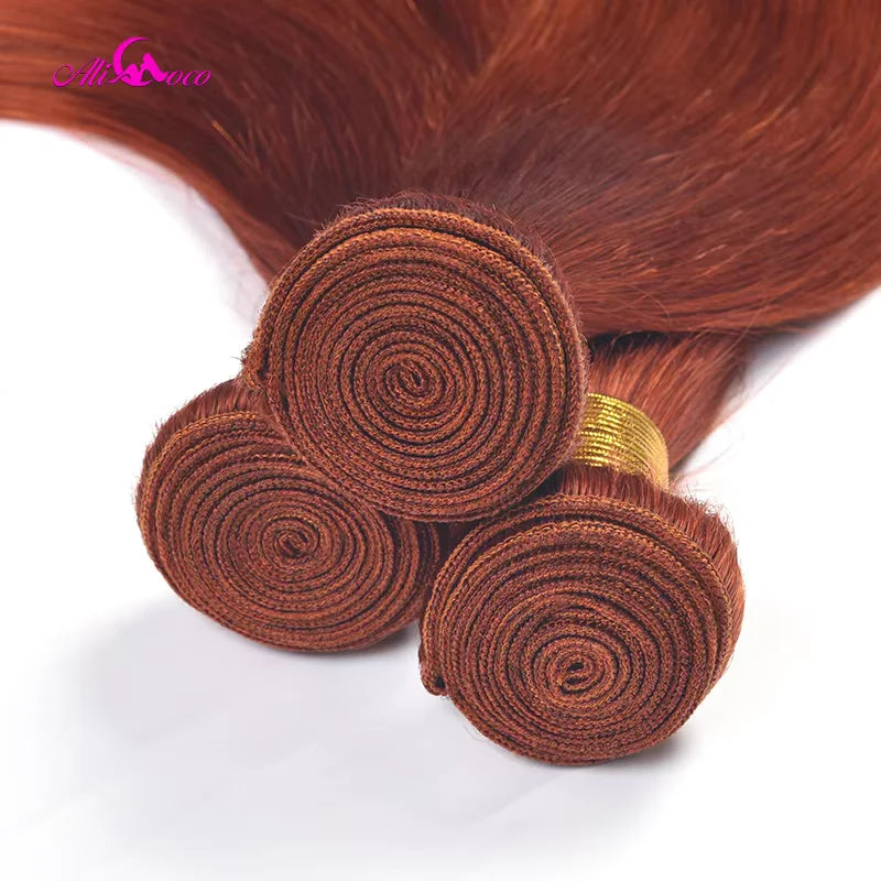 5x5 Closure With Human Hair Bundles Ali Coco Orange Ginger Bundles With Closure Brazilian Human Hair Bundles With Closure Remy