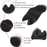 V-shape clip-in human hair extensions in brown-blonde highlights, 16-inch straight Brazilian Remy hair topper