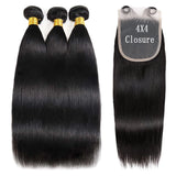Straight Brazilian Human Hair 3 Bundles with 13x4 Frontal 100%  Virgin Hair Natural Hairline Straight Bundles with 4x4 Closure