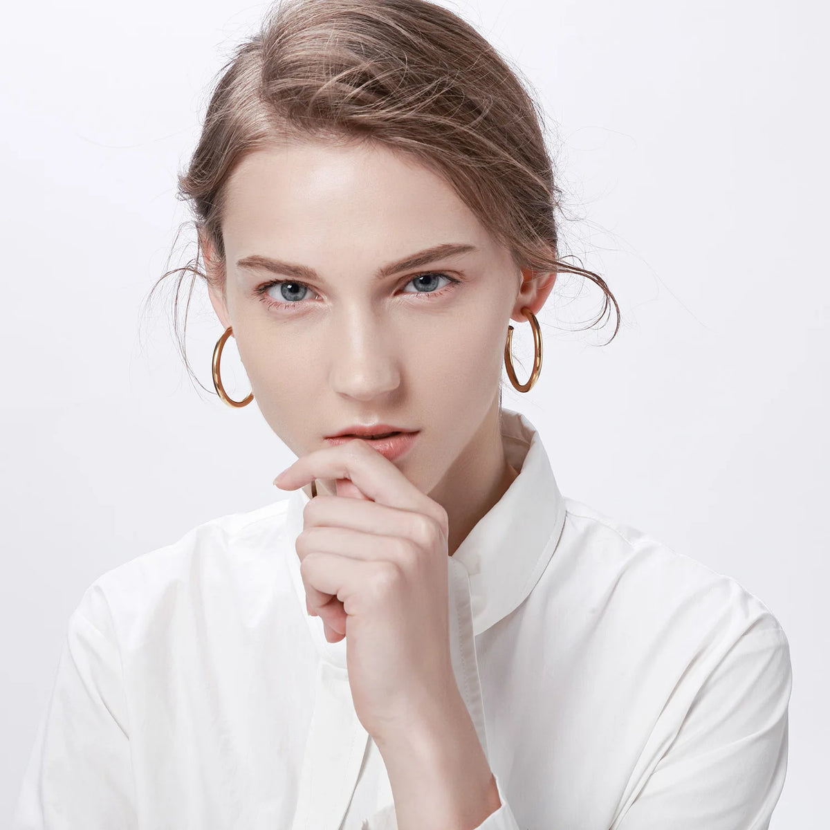 Gold plated chunky circle hoop earrings for women, waterproof design by HSF Marketplace