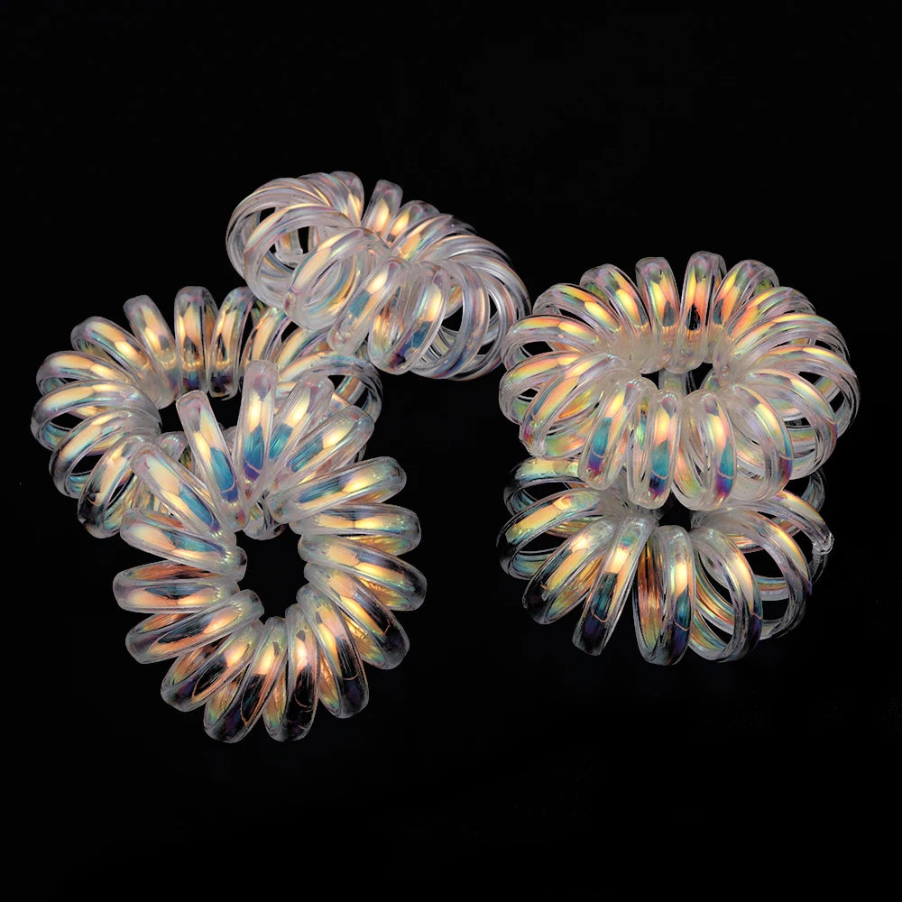 5pcs/lot Mermaid Gold Laser Telephone Line Hair Ropes For Girls High Elasticity Headband Tied Bun Hair Loop Rubber Band Headband