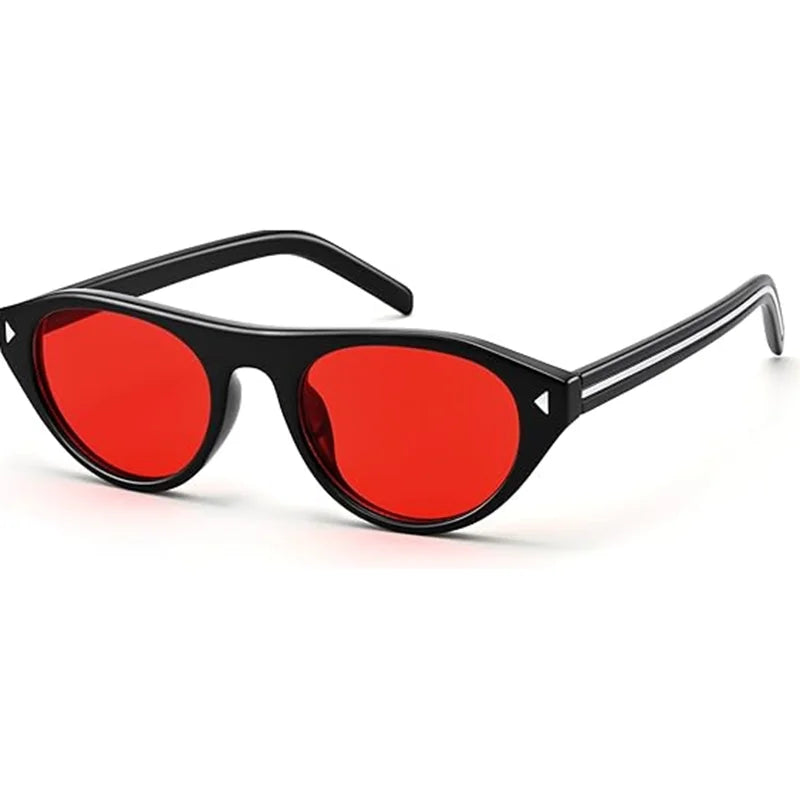 Retro small oval sunglasses for women and men by HSF Marketplace, trendy cat eye design with narrow sun protection, perfect for vacation outfits.