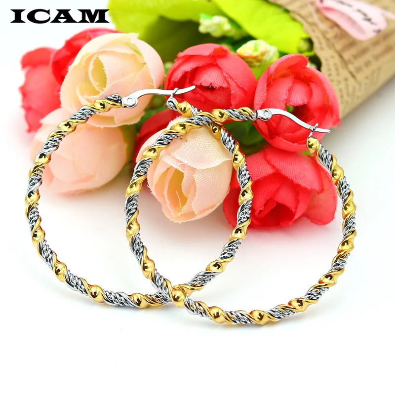 HSF Marketplace stainless steel hoop earrings set for women, nickel-free design, shown on a neutral background
