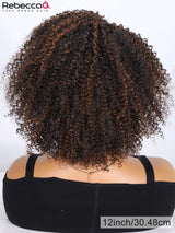Kinky curly bob wig for women with bangs, Brazilian Remy human hair, 200% density, easy wear, natural look by HSF Marketplace