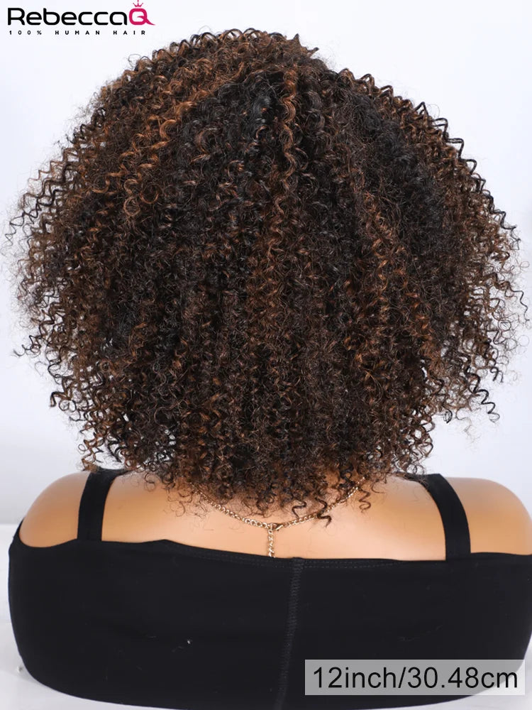 Kinky curly bob wig for women with bangs, Brazilian Remy human hair, 200% density, easy wear, natural look by HSF Marketplace