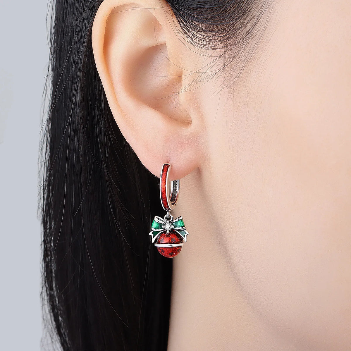 925 sterling silver Christmas dangle earrings for women with festive holiday design