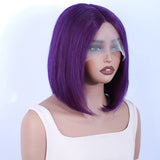 Rebecca Natural Black Bob Wig by HSF Marketplace, Peruvian straight lace front human hair, reddish brown color, T lace part style.