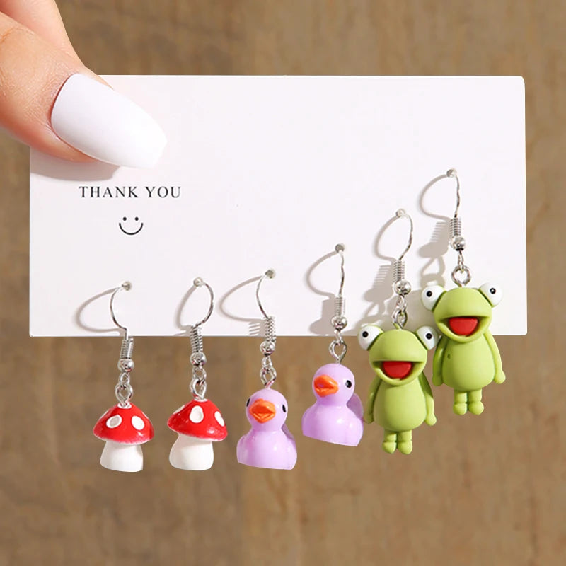 Cute cartoon duck dangle earrings set for trendy girls by HSF Marketplace