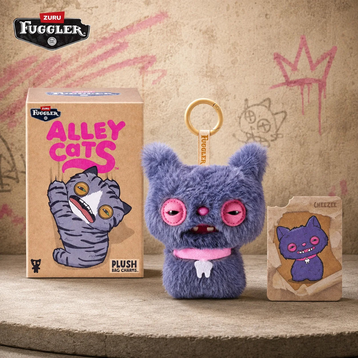 Fuggler Alley Cat 5-inch collectible ugly monster plush keyring in blind box packaging