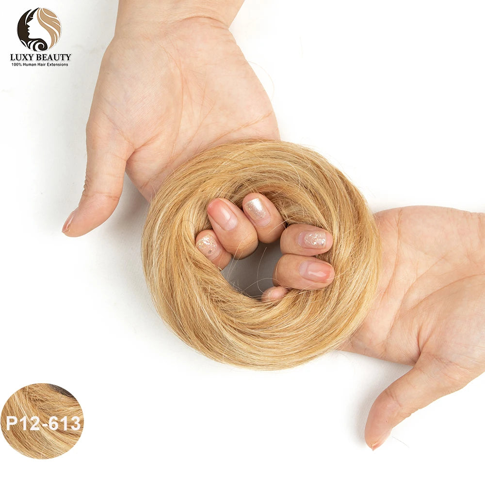 Brazilian human hair bun ponytail hairpiece for women, scrunchie updo donut chignon extension