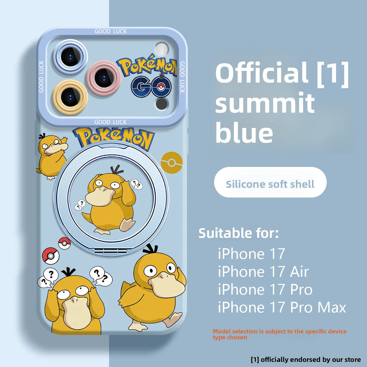 Psyduck iPhone case for 12 to 17 Pro Max, durable silicone phone case with playful character design