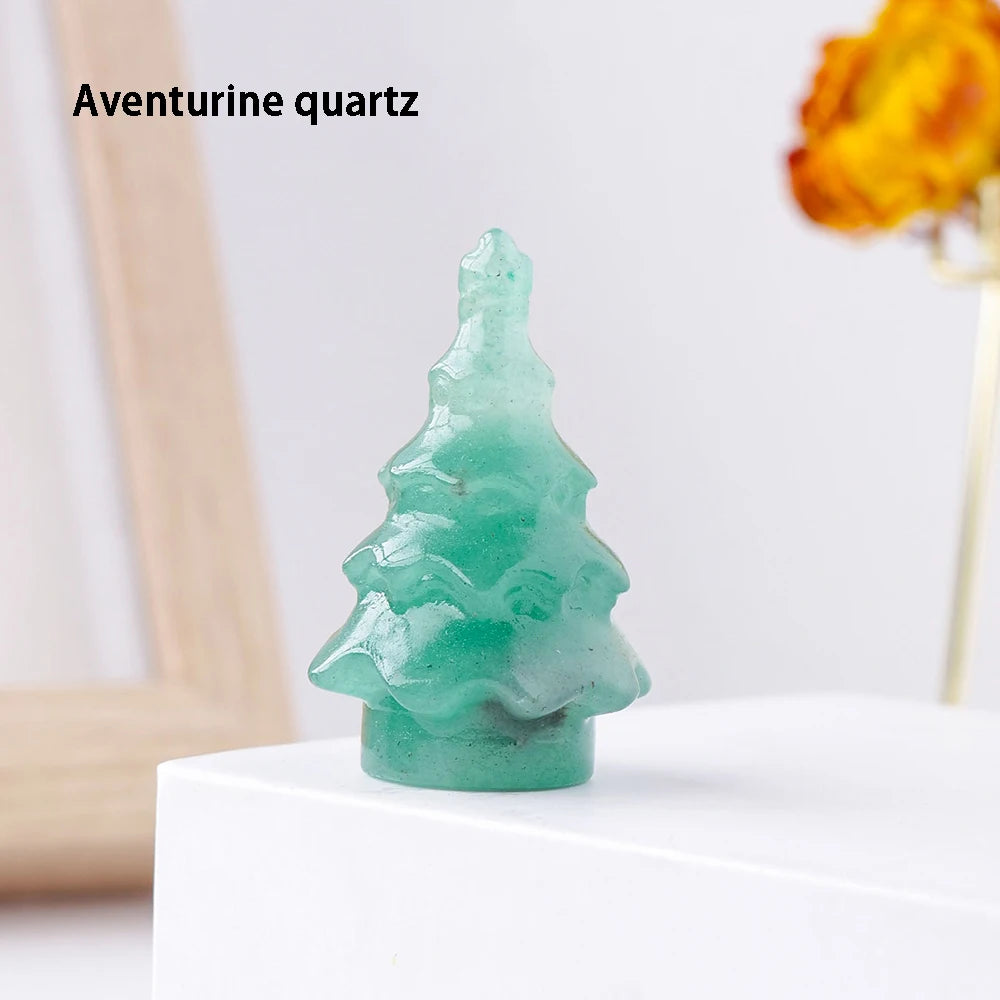 Natural Gemstone Carving Crystal Crafts  Christmas Tree Statue Home Decoration Minerals Reiki Gift Party Room Decor