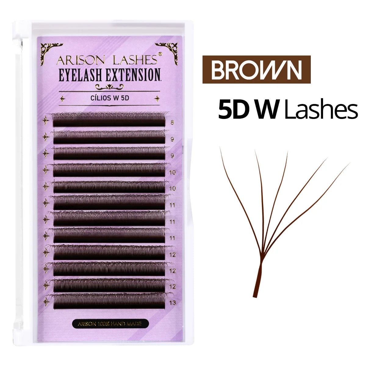 Arison 3D-6D W-Shape false eyelash extensions for creating volume fans, displayed in a lash tray