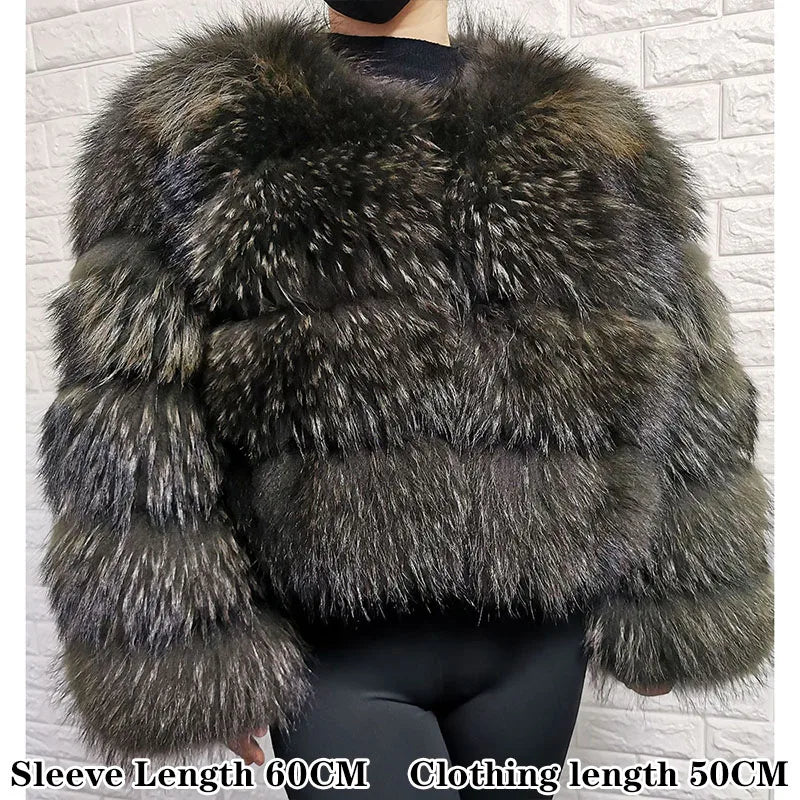 Women's luxury thick real raccoon fur coat in plus sizes by HSF Marketplace