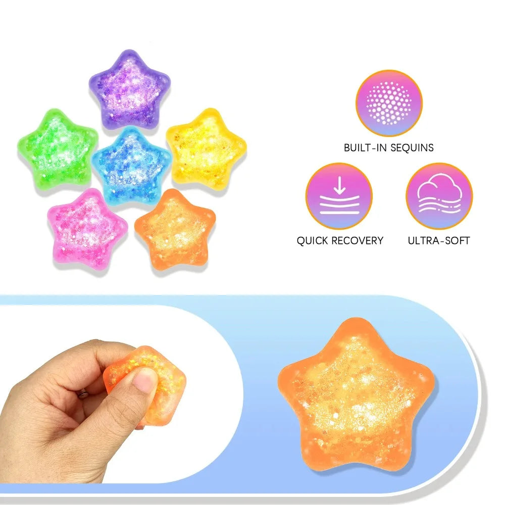 Glitter Star Maltose Squishy Toys Slow Rebound Funny Stretch Mini Stress Ball Squeeze Toys Stress Relief Decompression Toys