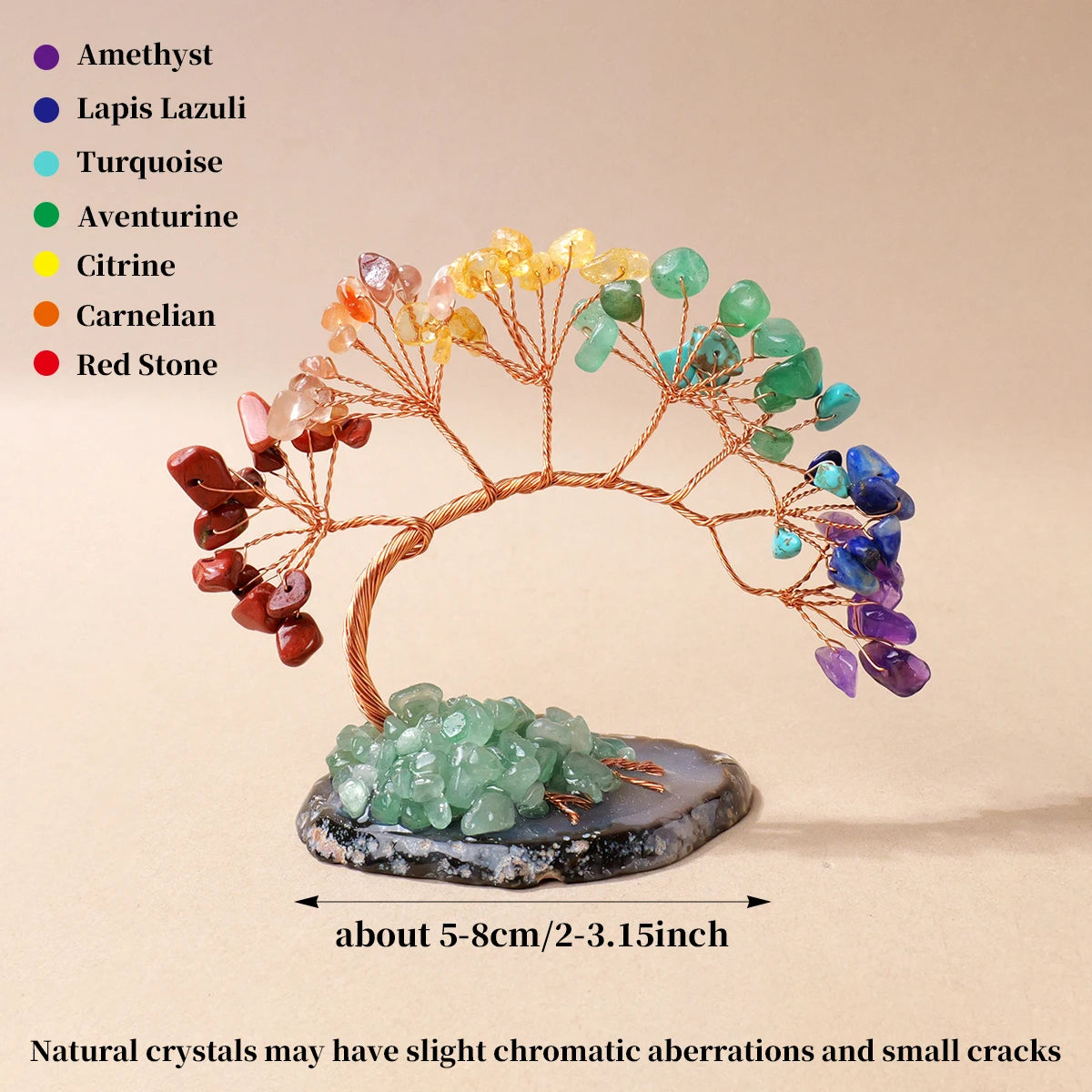 1pc Natural Crystal Lucky Tree Copper Wire Winding Amethyst Gravel With Agate Slice Base Home Decoration Money Trees