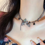 Gothic black dragonfly necklace with tassels for women by HSF Marketplace