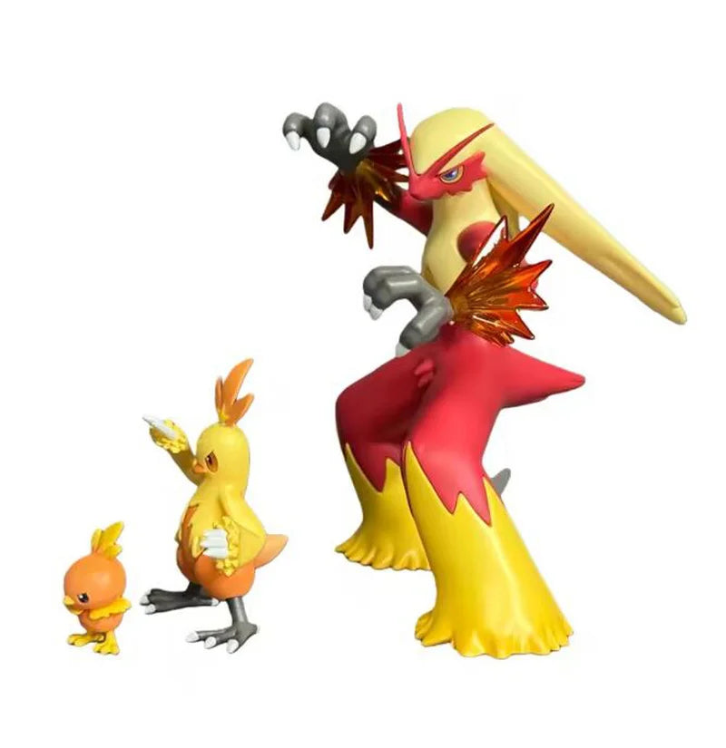 3-piece Torchic, Combusken, and Blaziken anime PVC figure evolutionary group statue set