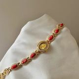 New Colored Gemstones Ladies Watch Elegant Luxury Quartz Watch Gift Oval Wristwatch