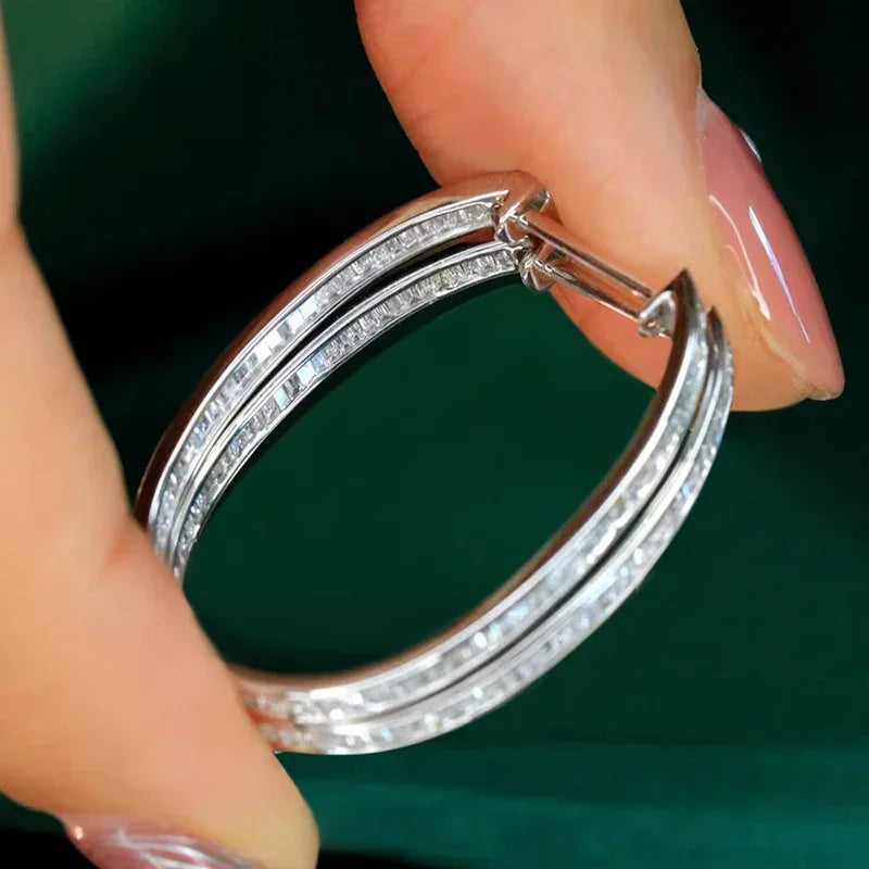Elegant silver hoop earrings with CZ stones for women, versatile jewelry by HSF Marketplace