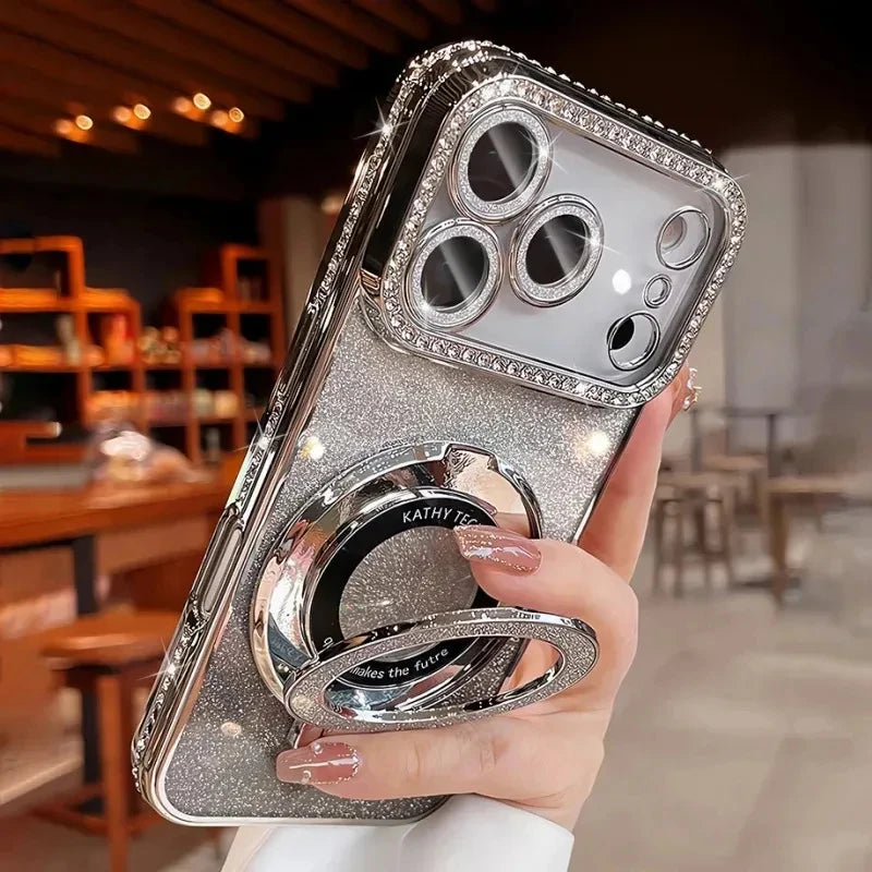 Glitter magnetic phone case for iPhone 14 Pro Max with raised lens protection by HSF Marketplace