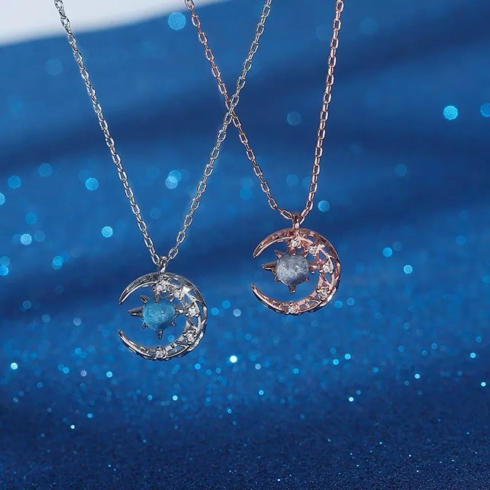 Star and moon pendant necklace for women featuring a simple clavicle chain, stylish jewelry accessory from HSF Marketplace.