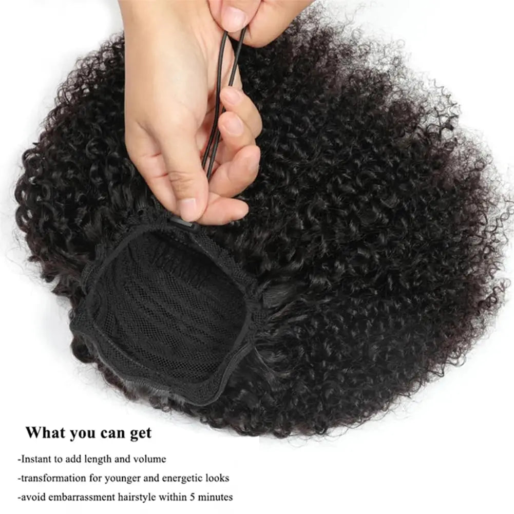 HSF Marketplace Afro kinky curly human hair drawstring ponytail extension with clip-in attachment