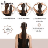 Isheeny straight human hair ponytail extensions, 14–24 inch Brazilian Remy wrap clip-in ponytail in natural hair color