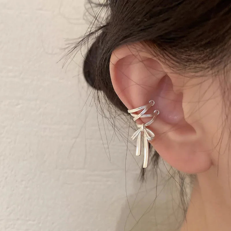 925 Sterling Silver Bow Knot Ear Clip for Women - Sweet Jewelry Gift