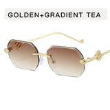 Snake-shaped metal sunglasses with irregular frames, UV protection, unisex design, stylish sunshades from HSF Marketplace.