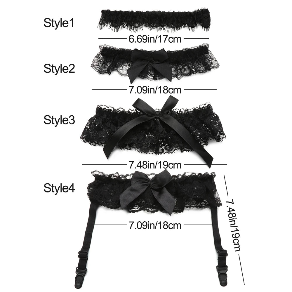 Women’s lace bow leg ring garter belt, bridal wedding garter and thigh loop lingerie accessory