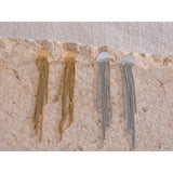 Stainless steel long tassel drop earrings with 18K gold plated charms by HSF Marketplace