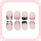 24-piece short square false nails with black and white zebra print, polka dots, and French tips by HSF Marketplace