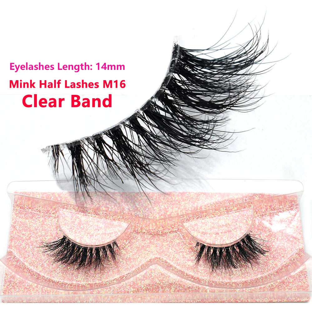 3D Mink Half Eye Lashes Natural Lightweight Short Fake Eyelashes Soft Fluffy Clear Band Strip Mink Lashes Extension